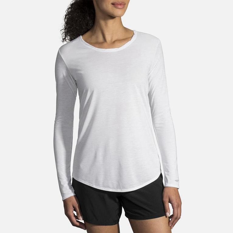 Brooks Women's Distance Long Sleeve Running Shirt - White (XHPO78603)